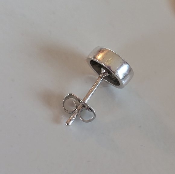 Sterling Silver Button Stud Earrings - Picture 2 of 4